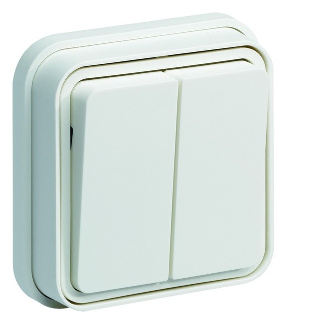 cubyko Double interrupteur va-et-vient  encastré à griffes blanc IP55 - HAGER WNE040BG 