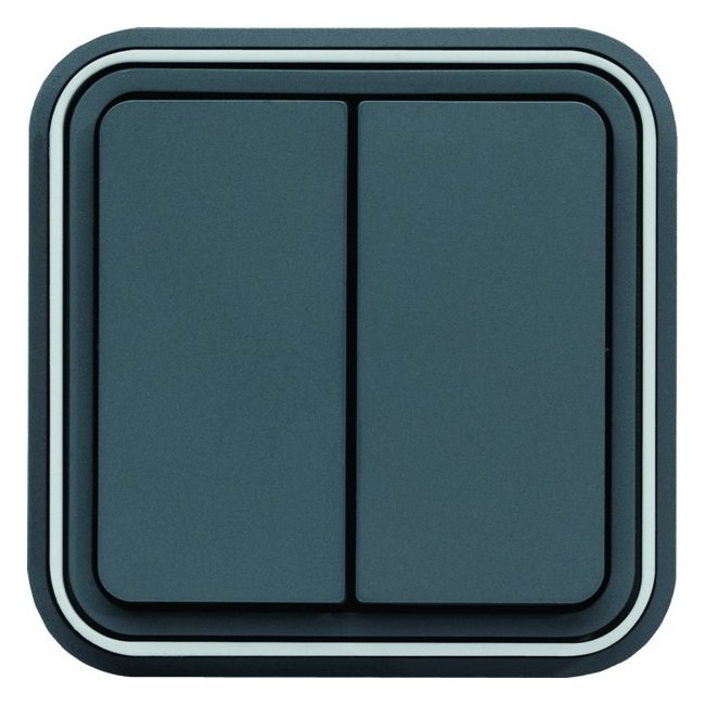 cubyko Double interrupteur va-et-vient  encastré à griffes gris IP55 - HAGER WNE040G 