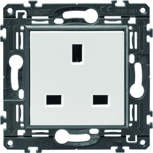Prise de courant gallery 2P+T standard britannique pure, livrée avec support - HAGER WXF191B 