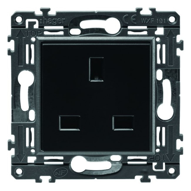 Prise de courant gallery 2P+T standard britannique night, livrée avec support - HAGER WXF191N 