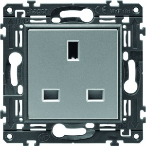 Prise de courant gallery 2P+T standard britannique titane, livrée avec support - HAGER WXF191T 