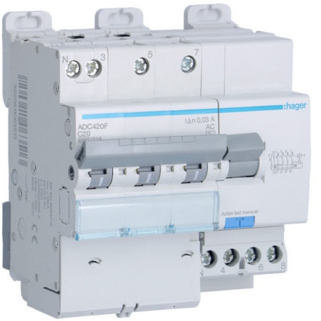 Disj.dif 3P+N 6-10kA C-20A 30m - DISJ. DIFF.3PH-N  HAGER ADC420F 