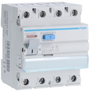 Inter dif 4P 25A 30mA AC 60Hz - INTER. DIFF. TETRA.  HAGER CDC427F 