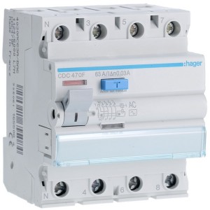Inter dif 4P 63A 30mA AC 60Hz - INTER. DIFF. TETRA.  HAGER CDC470F 