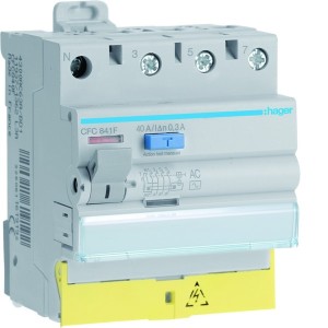 Interrupteur différentiel 3P+N 40A 300mA type AC à bornes décalées  50/60HZ - HAGER CFC841F 