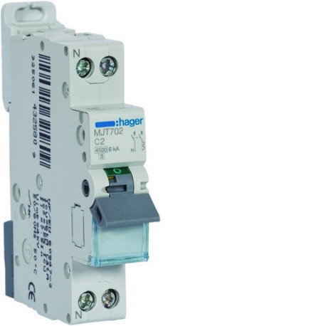 Disj.1P+N 4.5-6kA C-2A 1m - DISJONCTEURS PH+N  HAGER MJT702 
