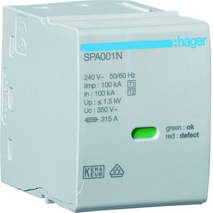 Cartouche N-PE Uc 350V Iimp 100kA Up 1.5kV - HAGER SPA001N 