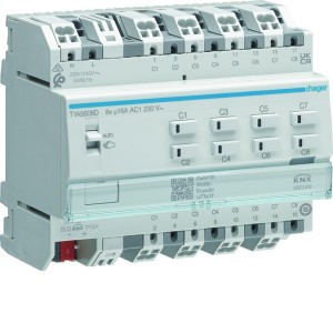 Module 8 sorties 16A 230V~ (charges capacitives) avec forçage manuel sans bus - HAGER TYAS608D 