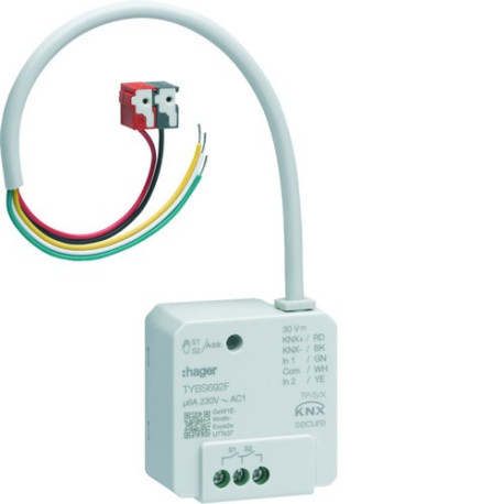 Module de sortie 2x 6A /230V~, 2 entrées, à encastrer, KNX - HAGER TYBS692F 
