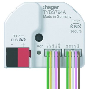 Module 4 entrées + 4 sorties LEDs, à encastrer, KNX - HAGER TYBS794A 