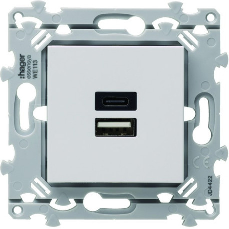 Chargeur double USB A+C pure essensya - HAGER WE113 