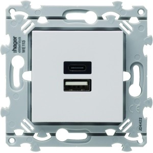 Chargeur double USB A+C pure essensya - HAGER WE113 