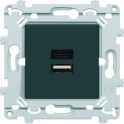 Chargeur Dble USB A+C anthracite - HAGER WE113A 