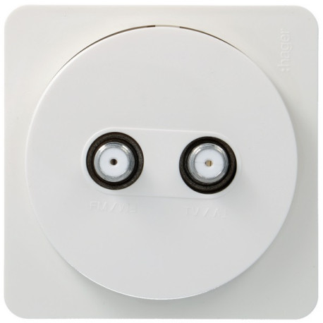 ateha Prise TV double type F  complet pour réseaux câblés - HAGER WJC258B 