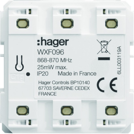 Emetteur radio mural, gallery, quicklink, plat, pile plate, 6 postes - HAGER WXF096 