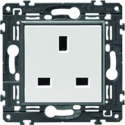 Prise de courant gallery 2P+T standard britannique pure, livrée avec support - HAGER WXF191B 