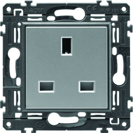 Prise de courant gallery 2P+T standard britannique titane, livrée avec support - HAGER WXF191T 