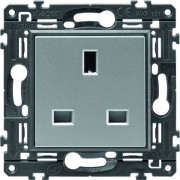 Prise de courant gallery 2P+T standard britannique titane, livrée avec support - HAGER WXF191T 