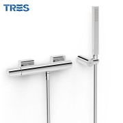 Mitigeur douche Douchette à main anticalcaire  avec support orientable et flexible Chrome - TRES 21116701