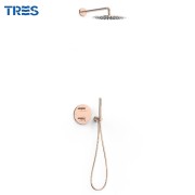Kit robinet thermostatique encastré Therm-box à 2 voies pour douche Or Rose 24K - TRES 26225004OP 