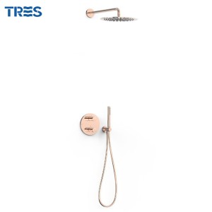 Kit robinet thermostatique encastré Therm-box à 2 voies pour douche Or Rose 24K - TRES 26225004OP 