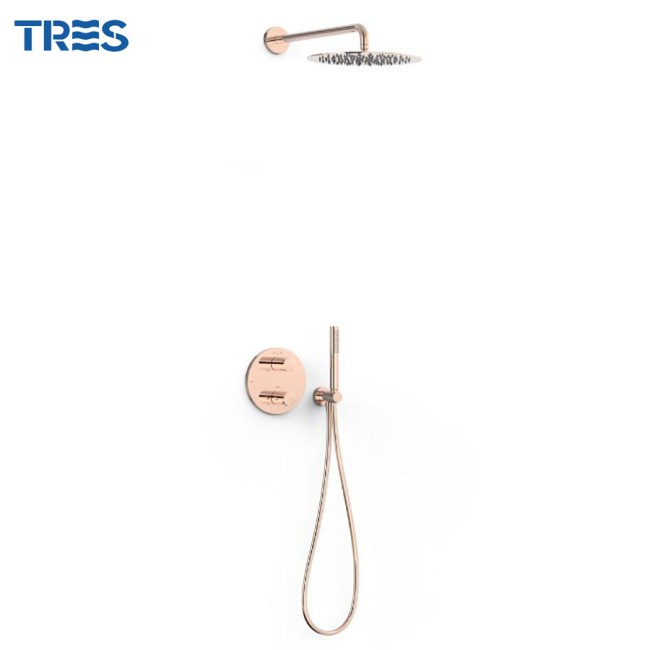 Kit robinet thermostatique encastré Therm-box à 2 voies pour douche Or Rose 24K - TRES 26225004OP 