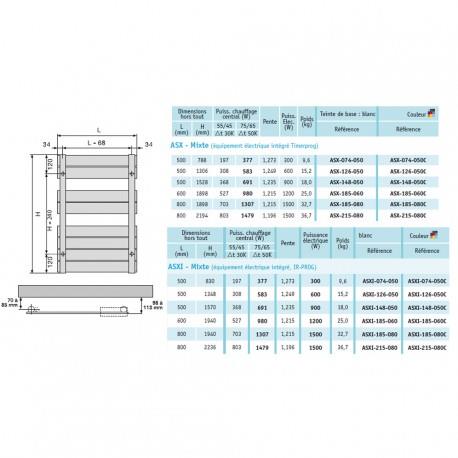 Sèche-serviette ACOVA - REGATE Mixte 980W/1200W - ASX-185-060