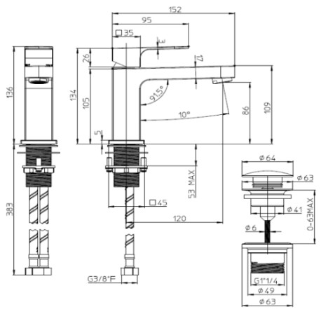 Mitigeur mécanique pour lavabo avec vidage et flexible en acier inoxydable chromé GILLO - BOSSINI Z00704021