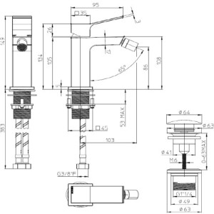 Mitigeur mécanique pour bidet avec vidage et flexible en acier inoxydable AKI - BOSSINI Z00708030