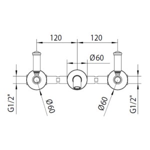 Mélangeur mural de lavabo à trois trous sans vidage LIBERTY LINE - BOSSINI Z001303021