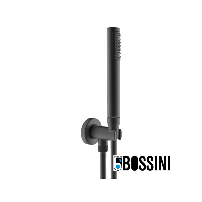 Ensemble support fixe avec prise d'eau, douchette et flexible noir mat BLACK & WHITE - BOSSINI C12002C030