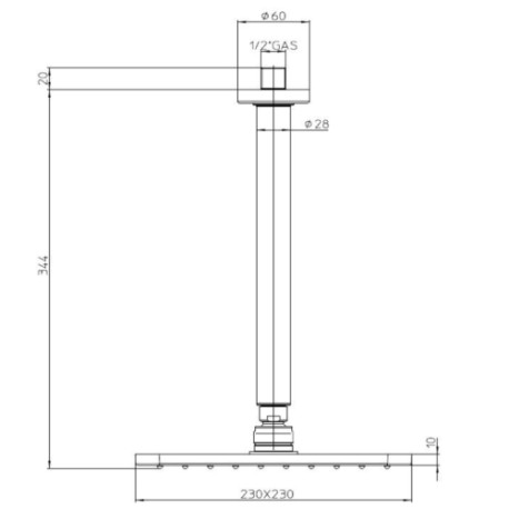 Pomme de tête carrée Cosmo avec bras mural vertical noir mat BLACK & WHITE - BOSSINI H30597G030