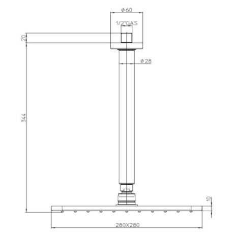 Pomme de tête carrée Cosmo avec bras mural vertical noir mat BLACK & WHITE - BOSSINI H30598G073