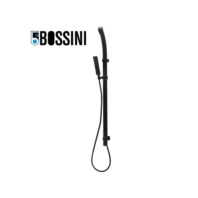 Ensemble barre de douche 120cm, 2 supports, douchette et flexible flat one noir mat BLACK & WHITE - BOSSINI D47062030
