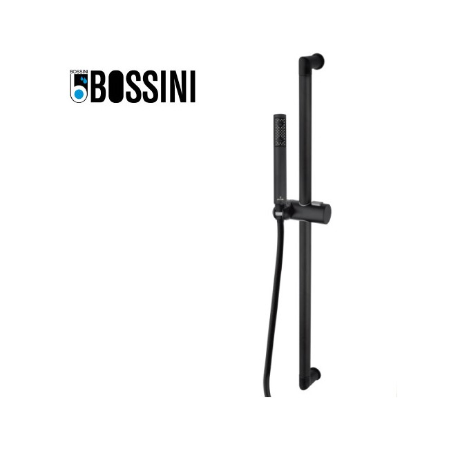Ensemble barre de douche en laiton, douchette et flexible noir mat BLACK & WHITE - BOSSINI D06012030