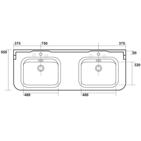 LAVABO WALDORF A SUSPENDRE OU SUR PIEDS PERCAGE 3 TROUS 150-55 CM - CRISTINA ONDYNA WD15155
