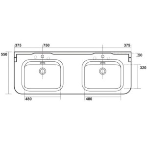 LAVABO WALDORF A SUSPENDRE OU SUR PIEDS PERCAGE 3 TROUS 150-55 CM - CRISTINA ONDYNA WD15155