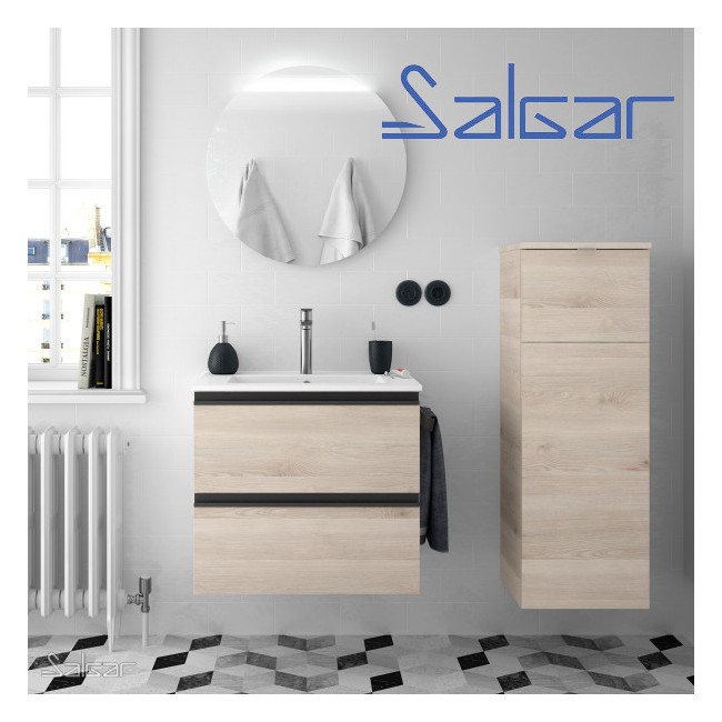 Meuble de salle de bain SPIRIT 600 2 tiroirs métalliques CHÊNE NATUREL 598 x 540 x 450 mm - SALGAR 26815 