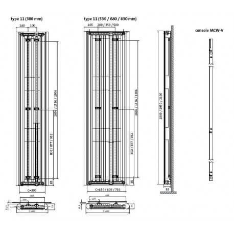 Radiateur vertical Finimetal 750W Fluide caloporteur PAROS V E PAVP111800380EL