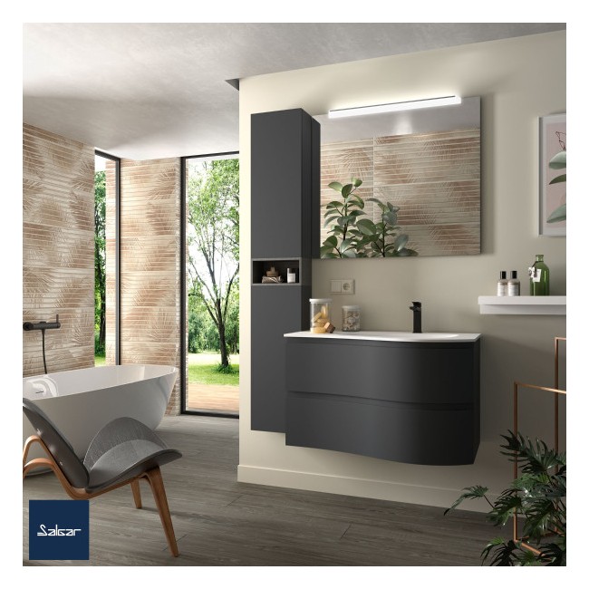 Meuble salle bain MAM 900 gauche, 2 tiroirs métal.anthracite mat 897x540x505mm - SALGAR 113806