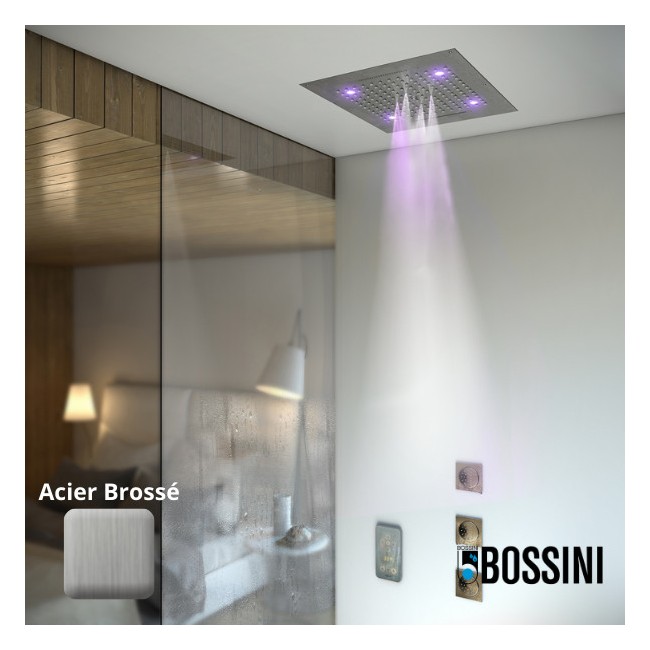 Plafond de douche 4 jets LED RGB chromothérapie acier brossé Dream - BOSSINI H389080075