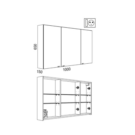 Armoire de toilette miroir et 3P avec éclairage latéral ALLIANCE 1000 - SALGAR 83222
