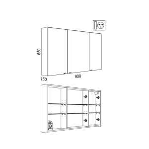 Armoire de toilette miroir et 3P avec éclairage latéral ALLIANCE 900 - SALGAR 83221