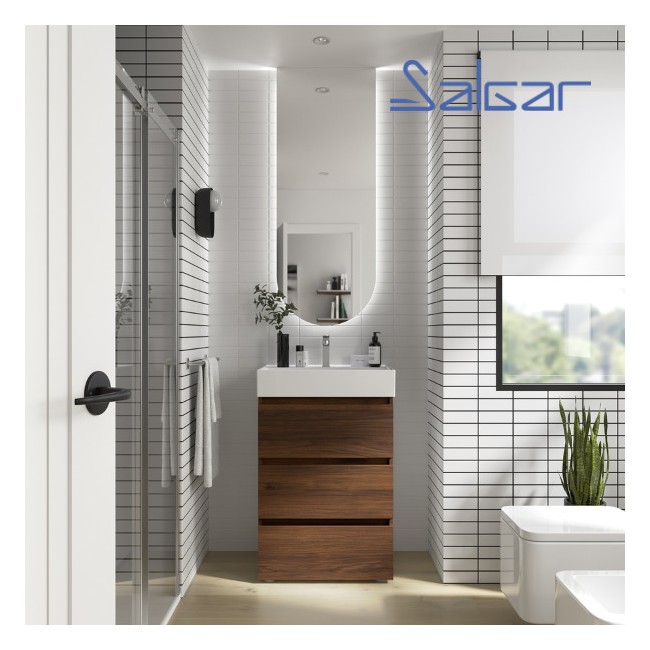 Meuble de salle de bain SPIRIT 600 3 tiroirs métalliques NOYER MAYA - SALGAR 102758