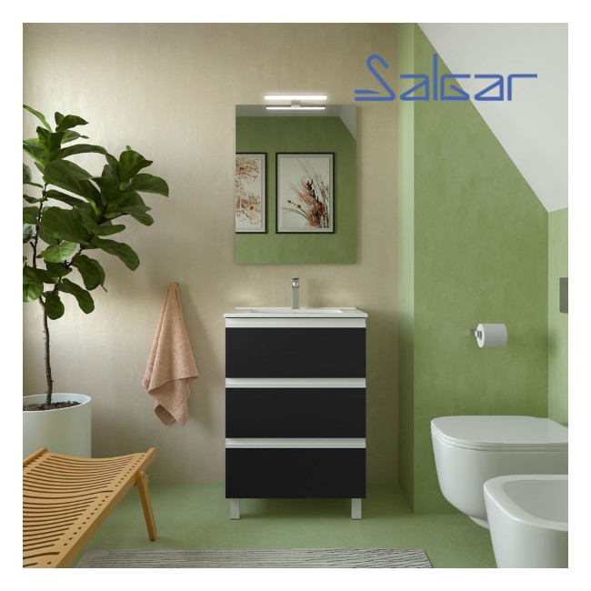 Meuble de salle de bain SPIRIT 600 3 tiroirs métalliques BLACK VELVET - SALGAR 102752