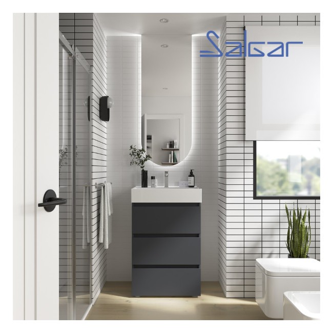 Meuble de salle de bain SPIRIT 600 3 tiroirs métalliques ANTHRACITE MAT - SALGAR 103497