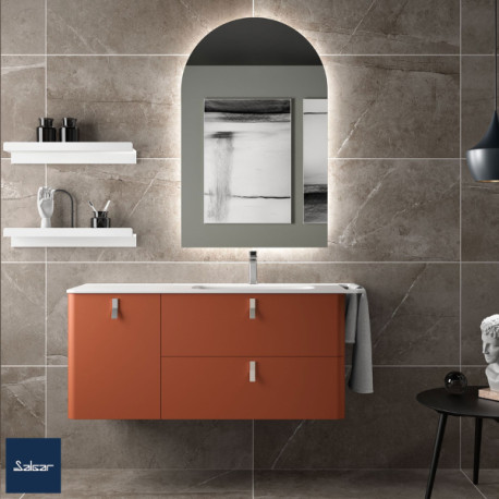 Meuble de salle de bain gauche 1 porte 2 tiroirs UNIIQ 1200 TERRACOTA - SALGAR 96647