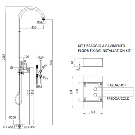 Colonne de douche extérieur à 2 mitigeur chromé Pool - Bossini L00359030