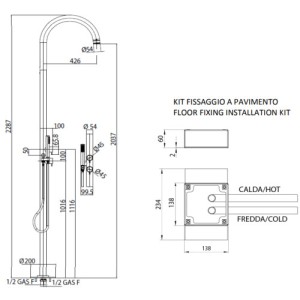 Colonne de douche extérieur à 2 mitigeur chromé Pool - Bossini L00359030