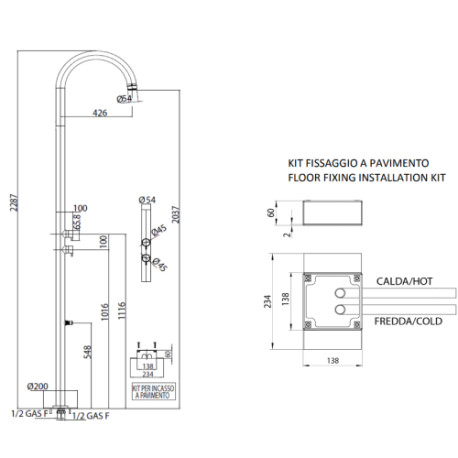 Colonne de douche extérieure à 2 mitigeur chromé Pool - Bossini L00360030